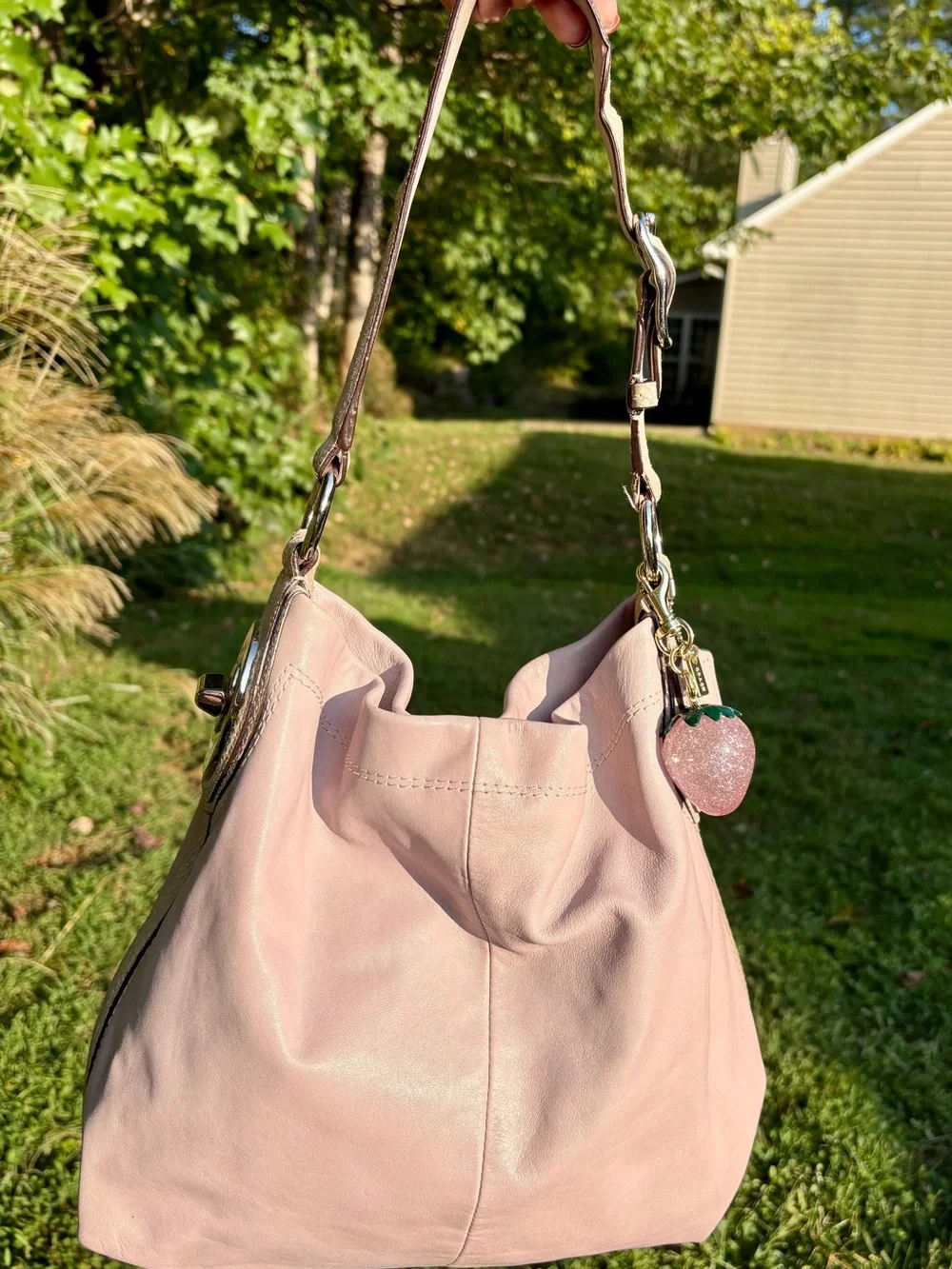 Coach Penelope Lilac Leather Hobo Shoulder Bag Snakeskin Trim